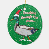 Stockenten-Ente in der Weihnachtsmannmütze Keramik Ornament (Links)