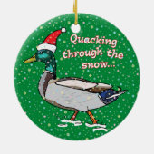 Stockenten-Ente in der Weihnachtsmannmütze Keramik Ornament (Hinten)