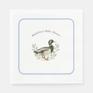 Stockenten-Enten Blaue Vintage-Baby-Party Serviette