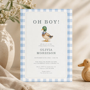 Stockenten-Entenbaby-Party Oh Boy Blue Gingham Einladung