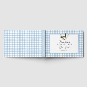 Stockenten-Entenkissen-Babyparty mit blauem Gingha Gästebuch