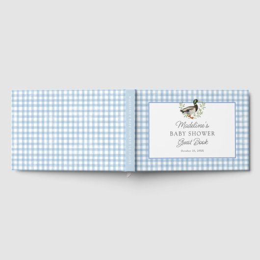 Stockenten-Entenkissen-Babyparty mit blauem Gingha Gästebuch (Voll)