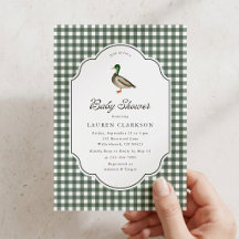 Stockenten-Gingham-Baby-Shower-Einladung