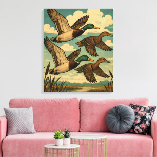 Stockenten in Flug Wildlife Art Leinwanddruck
