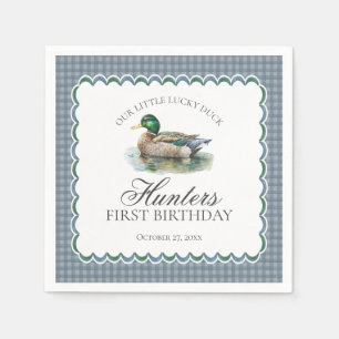 Stockenten-Jagd Blau Gingham Jungen-Geburtstag Serviette