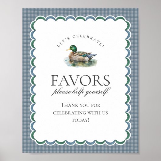 Stockentenjagd Blau Gingham Favors Schild (Vorne)
