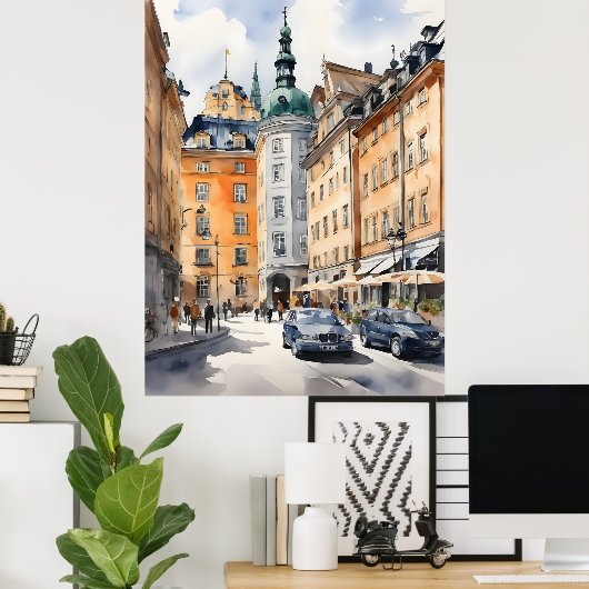 Stockholm Aquarellkunst Poster (Heimbüro)