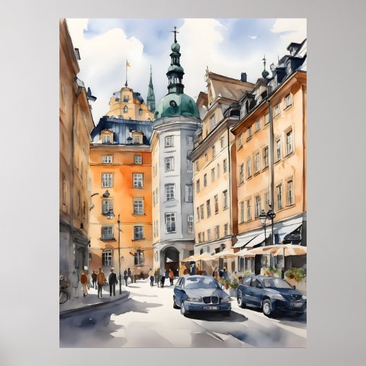 Stockholm Aquarellkunst Poster (Vorne)