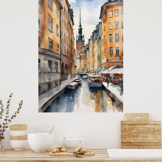 Stockholm Aquarellkunst Poster (Küche)