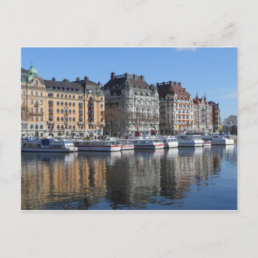 Stockholm Boote und Gebäude Postkarte (Vorderseite)