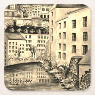 Stockholm Gamla Stan - Altstadt mit Sepia-Filter Rechteckiger Pappuntersetzer