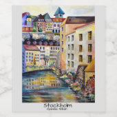 Stockholm Gamla Stan - Altstadt Wasserfarbe Weinetikett (Einzelnes Label)