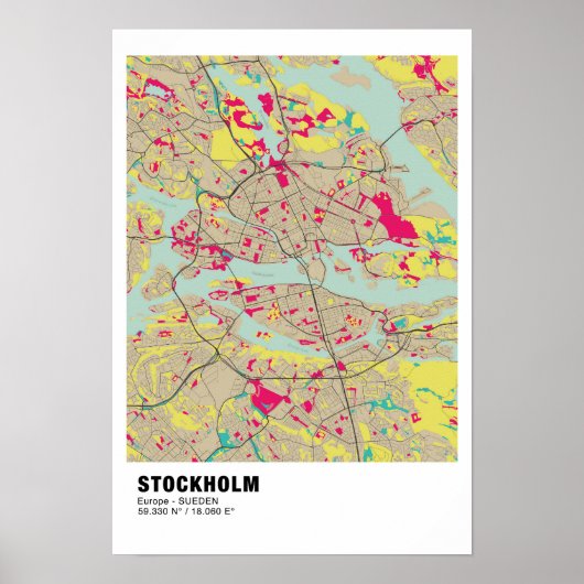Stockholm Map Poster - Schweden - Farbenfrohe Kart (Vorne)