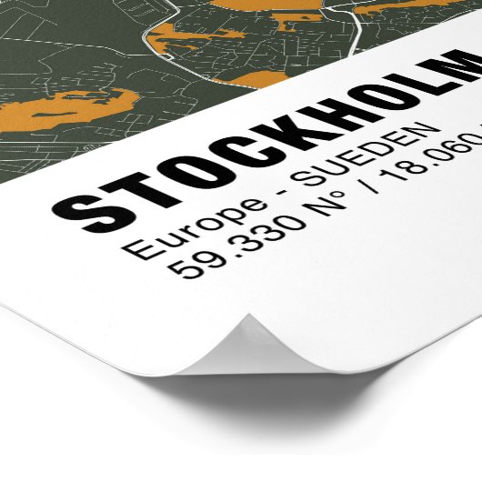 Stockholm Map Poster - Schweden Grüne Karte (Ecke)