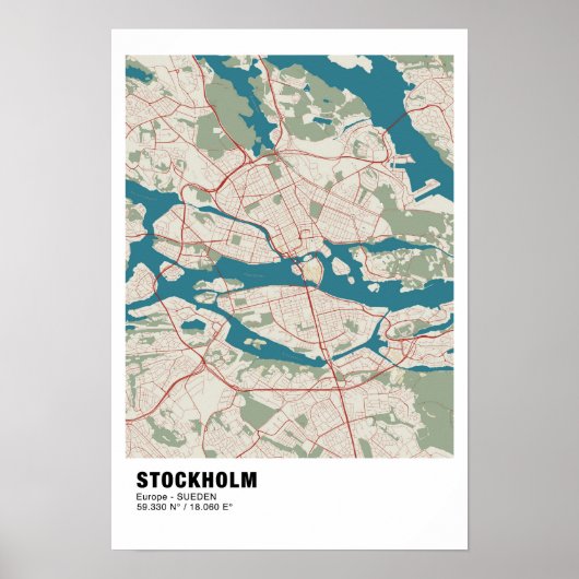 Stockholm Map Poster - Schweden Vintage Karte (Vorne)