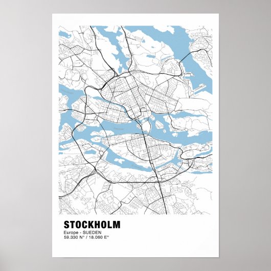 Stockholm Map Poster - Schweden Weißes Poster (Vorne)