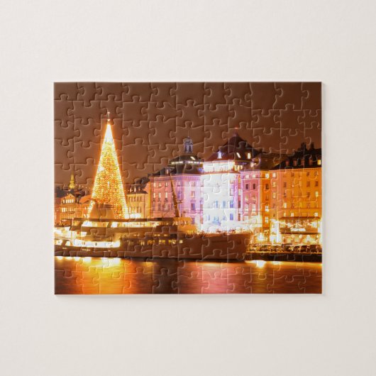 Stockholm, Schweden am Weihnachten nachts Puzzle (Horizontal)