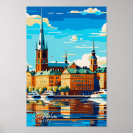 Stockholm Schweden Art Vintage Travel Illustration Poster