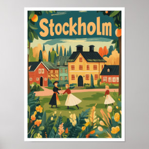 Stockholm Schweden Art Vintage Travel Illustration Poster