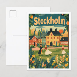 Stockholm Schweden Art Vintage Travel Illustration Postkarte