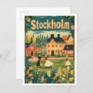 Stockholm Schweden Art Vintage Travel Illustration Postkarte