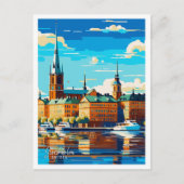Stockholm Schweden Art Vintage Travel Illustration Postkarte (Vorderseite)