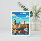 Stockholm Schweden Art Vintage Travel Illustration Postkarte (Stehend Vorderseite)