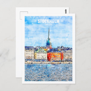 Stockholm Schweden Bekannte Wasserfarbskizze für R Postkarte