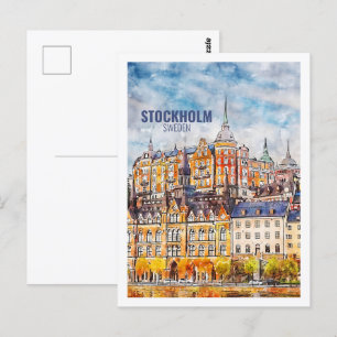 Stockholm Schweden Berühmte Reise Aquarell-Skizze Postkarte