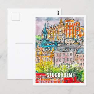 Stockholm Schweden Berühmter Reiseort Aquarell Postkarte