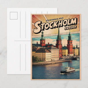 Stockholm Schweden Reise Vintage Comic Buch Gesche Postkarte