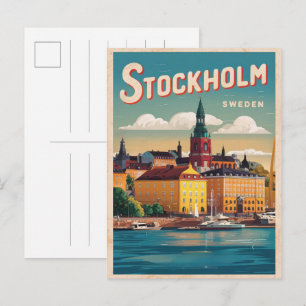 Stockholm Schweden Reise Vintage-Wasserfront-Gesch Postkarte