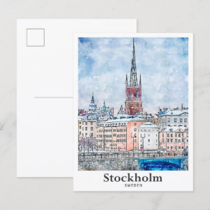 Stockholm Schweden Reise Wasserfarbe Handgezeichne Postkarte