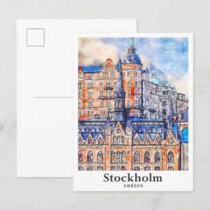 Stockholm Schweden Reise Wasserfarben Skizze Postkarte