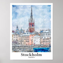 Stockholm Schweden Reisen Wasserfarbenhandzeichnun Poster