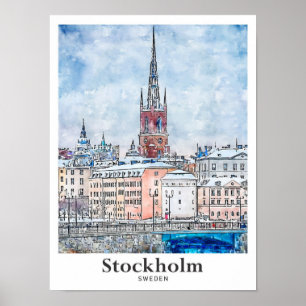 Stockholm Schweden Reisen Wasserfarbenhandzeichnun Poster