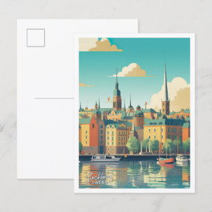 Stockholm Schweden Reiseort Illustration Postkarte