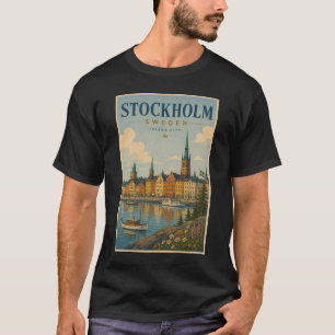 Stockholm Schweden Skyline Illustration Reise Kuns T-Shirt