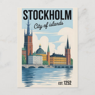 Stockholm Schweden Skyline Retro Reise Postkarte