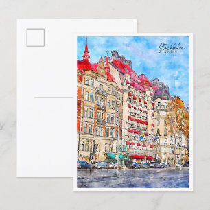 Stockholm Schweden vintage Reise Wasserfarbe Postkarte