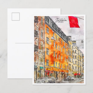 Stockholm Schweden vintage Reise Wasserfarbe Postkarte