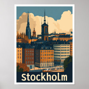 Stockholm Schweden Vintage-Reiseillustration Poster