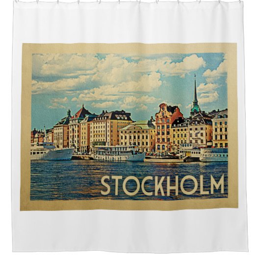 Stockholm Schweden Vintage Travel Duschvorhang (Vorderseite)