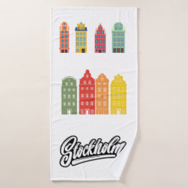 Stockholm Stadt Schweden Farbige Grafik Weiß Badhandtuch Set