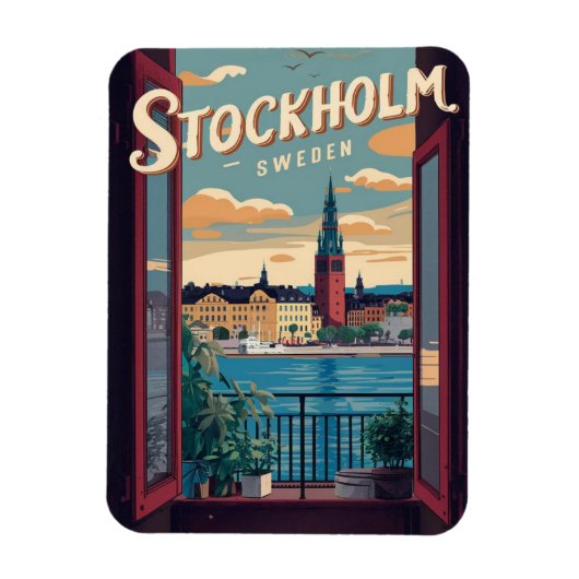 Stockholm Sweden Reise Vintage Balkon Aussichtsges Magnet (Vertikal)