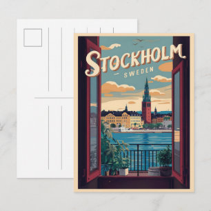 Stockholm Sweden Reise Vintage Balkon Aussichtsges Postkarte