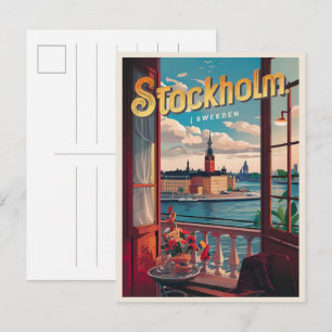 Stockholm Sweden Reise Vintage Balkon Aussichtsges Postkarte