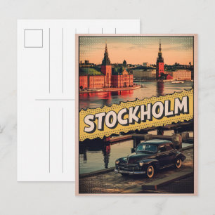 Stockholm Sweden Reise Vintages Comic Geschenke Postkarte