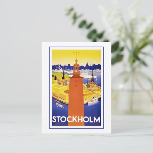 "Stockholm" Vintage Travel Poster Postkarte (Stehend Vorderseite)