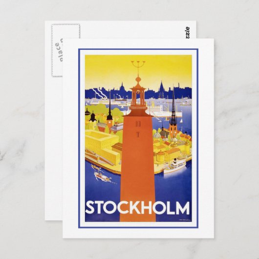 "Stockholm" Vintage Travel Poster Postkarte (Vorne/Hinten)